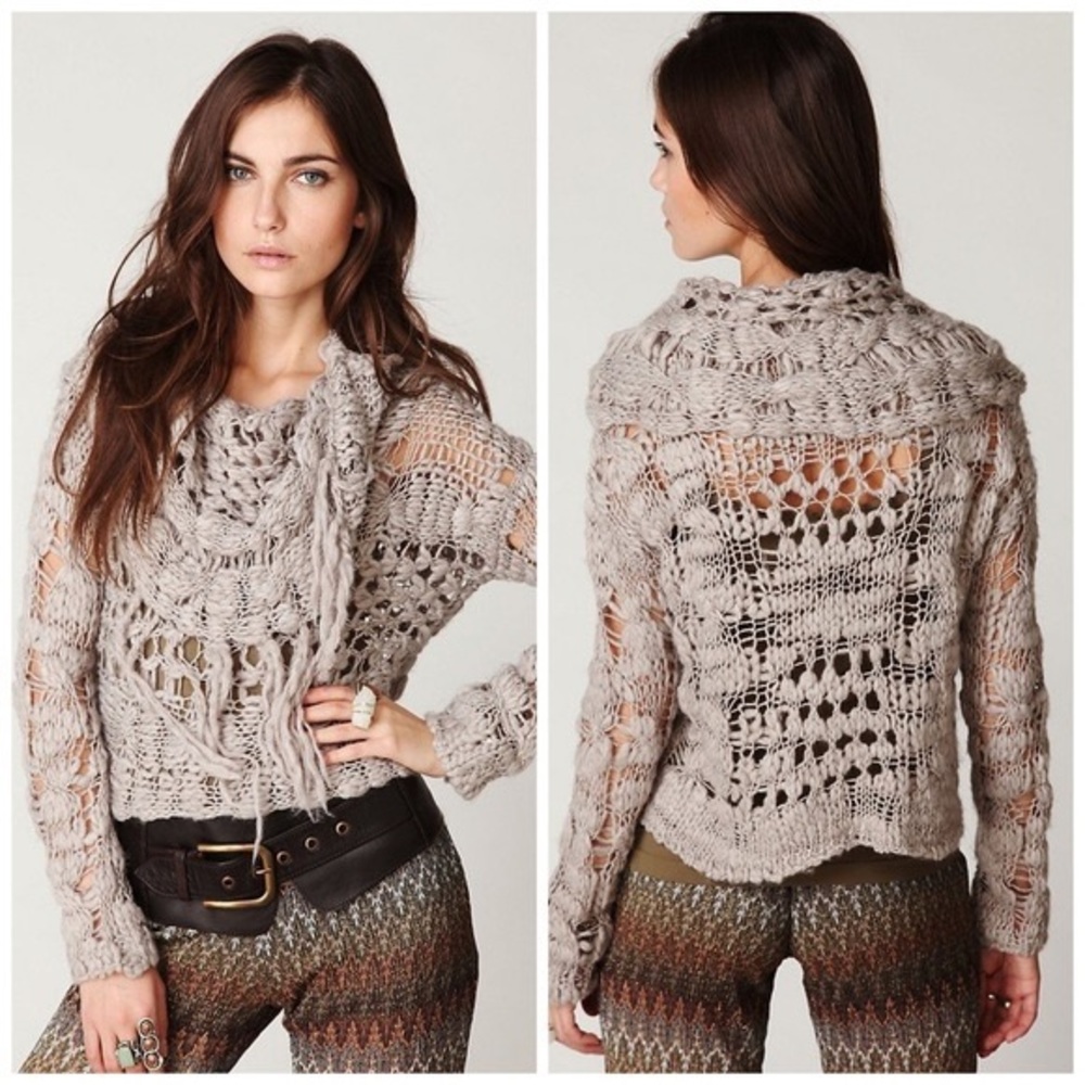 Free People Cowl Neck Fringe Pullover